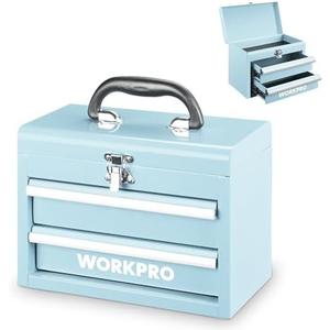 WORKPRO Portable Mini Tool Box, 2 Drawers Metal Tool Chest with Ball Bearing Slides, Top Storage with Latch, Ergonomic Carrying Handle, Mechanic Toolbox with PVC Liners and PP Feet Pads WORKPRO Portable Mini Tool Box, 2 Drawers Metal Tool Chest with Ball Bearing Slides, Top Storage with Latch, Ergonomic Carrying Handle, Mechanic Toolbox with PVC Liners and PP Feet Pads