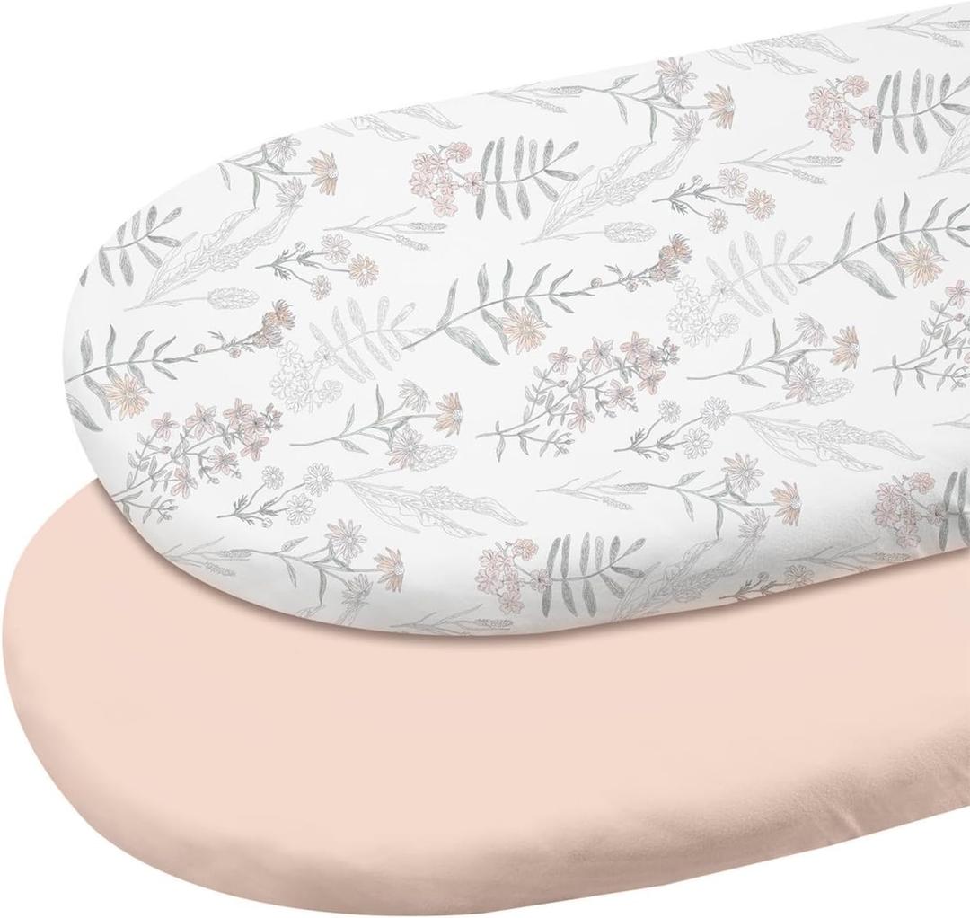 Gllquen Baby Bassinet Sheets 2 Pack, 100% Organic Cotton Bassinet Fitted Sheets for Girls Boys, Soft & Breathable Unisex Baby Mattress Sheet for Standard Bassinets 33"x17"(Lineage of Bloom)