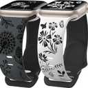 Wearlizer 2 Packs Floral Engraved Compatible with Apple Watch Bands 38/40/41/42/44/45/46/49mm Women, Cute Two-Tone Soft Silicone Strap for iWatch Series 11 10 9 8 7 6 5 4 3 SE/Ultra 3 2 1 (Grey/Black + White/Black)