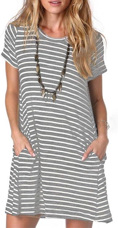 Alaster Women’s Casual Summer T Shirt Dress Loose Short Sleeve Tunic Dress with Pocket for Women L