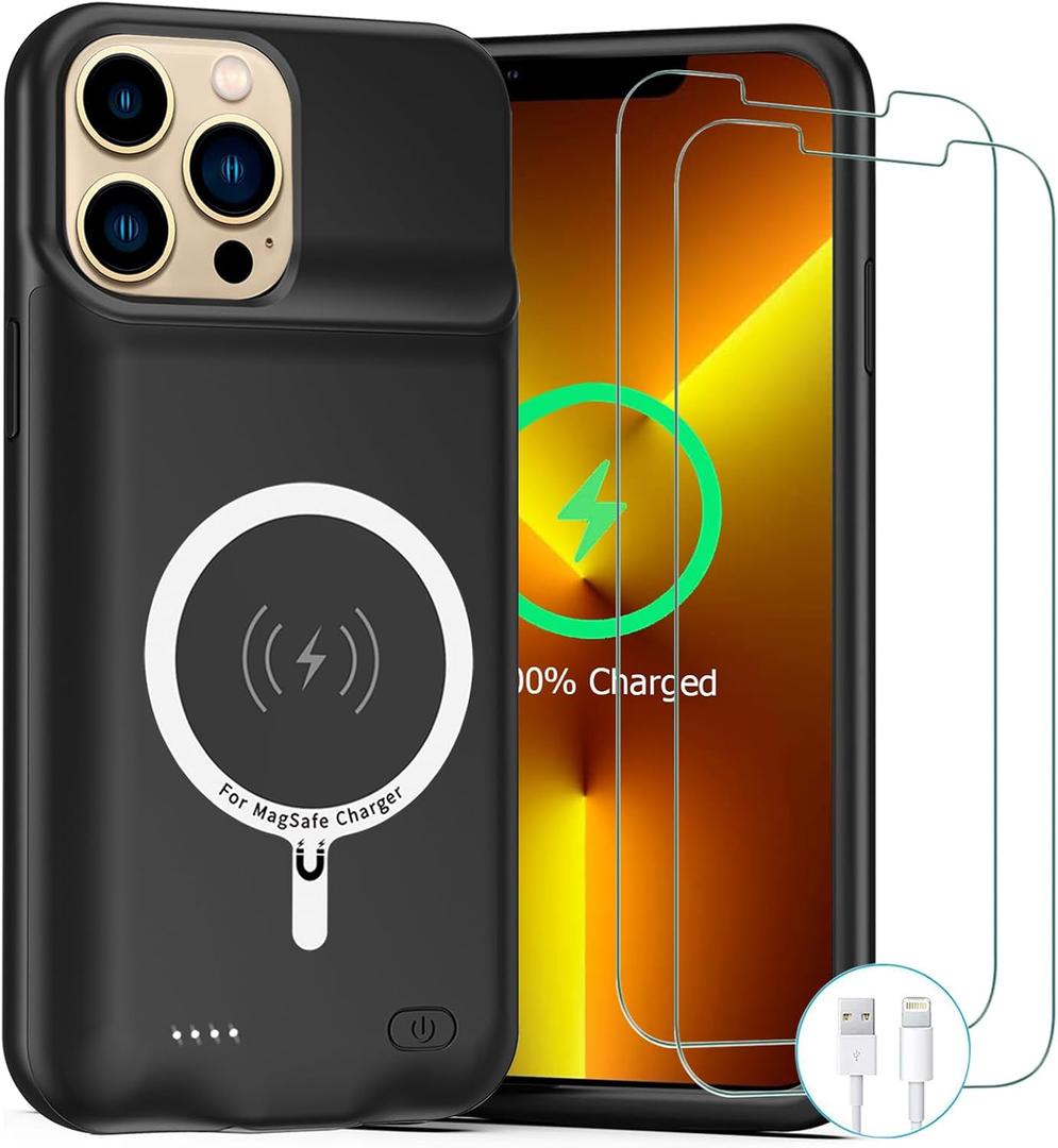 iPhone 13 Pro 10000mAh Rechargeable Portable Battery Case with Wireless Charging, Compatible for iPhone 13 Pro (6.1 inch), Black, Carplay Extended Battery Pack Charger Case