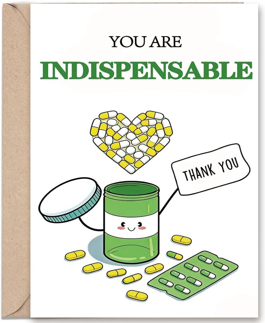 4 x OJsensai Cute Thank You Card for Doctor Nurse Pharmacy, Funny Appreciation Cards for Men Women, Medical Staff Gratitude Gifts, 8 x 5.3 inches