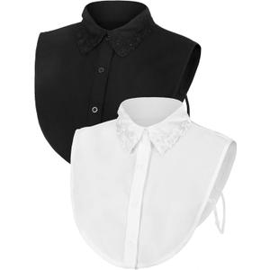 Bencailor 2 Pcs Rhinestone Fake Dickey Collar for Women False Half Shirt Blouse Detachable Collar (Plus Size)