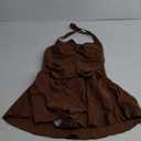 Tempt Me Women One Piece Swimsuit with Skirt Tummy Control Swim Dress Halter Vintage Bathing Suit (Large, Brown)
