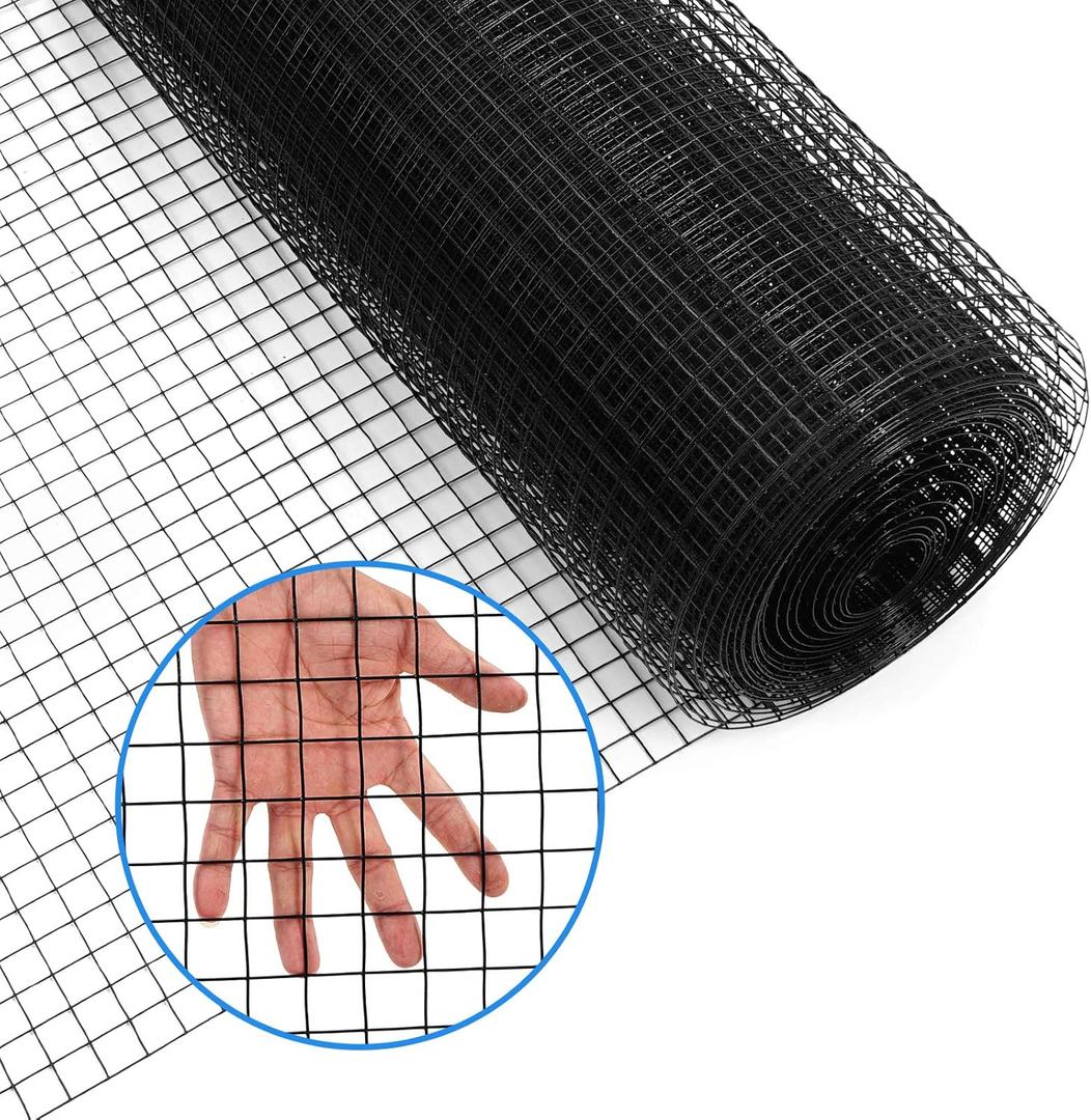 48'' x 50' 1/4inch Hardware Cloth 19 Gauge Black Vinyl Coated Welded Fence Mesh for Home and Garden Fence and Home Improvement Project (48'' x 50')