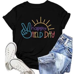 NEWKA Field Day Shirt Women Filed Day Vibes Tshirts for Teacher School Team Buliding Tee Tops S