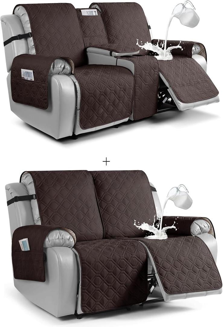 VANSOFY 100% Waterproof Loveseat Recliner Cover with Console (Chocolate)+Loveseat Recliner Cover(Chocolate,2 Seater)