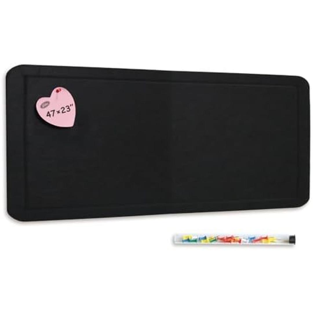 Feltor Felt Bulletin Board, 47"x23" Vision Board Contains 20 Push Pins (Random Color) School Home Wall Acoustic Panel - Black