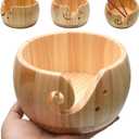 Wooden Yarn Bowl with Bamboo Crochet Hooks & Holes, Knitting Accessories DIY Hand Craft Yarn Storage Bowls for Yarn Balls & Skeins, Birthday Gifts for Mom & Knitting Lovers (Type B)