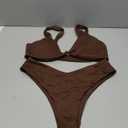 geluboao Bikini Set for Women Solid V Neck Knot Front Push Up High Leg Thong Two Piece Swimsuit (Large, Brown)