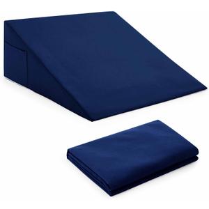 Horbaunal Navy Blue Bed Wedge Pillow Cover with Zipper Design, Wedge Pillowcase Protector with Side Pocket for Storage, 24" L x 24" W x 12" H (Pillow Not Include)