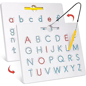 GAMENOTE Double Sided Magnetic Letter Board - 2 in 1 Alphabet Magnets Tracing Board for Toddlers ABC Letters Uppercase & Lowercase Practicing Learning Education Toys