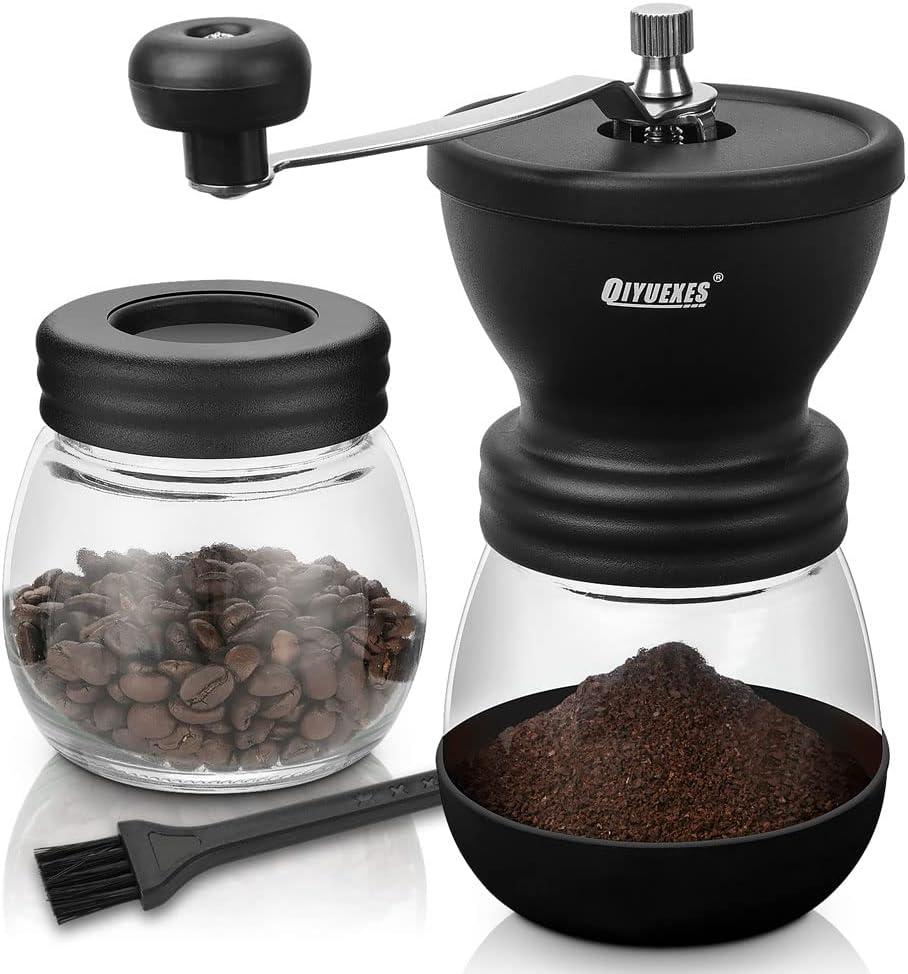 Manual Coffee Grinder, Burr Coffee Grinder for Home Use, Coffee Bean Grinder for Espresso, French Press, Cold Brew, Includes 2 Glass Jars (11oz Each) and Brush