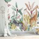 YQWDMX - Tropical Banana Leaves and Safari Animals Wallpaper Mural for Kids Bedroom Background Wall (Not Peel and Stick)