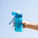 OLDLEY Kids Water Bottle for School, 12 oz (2 lids) BPA-Free Reusable Leak-proof Durable Tritan Plastic Water Bottles with Straw & Chug Lids, Anti-dust Spout Cover (Blue)