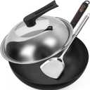 Souped Up Recipes 12.5 Inch Carbon Steel Wok For Electric, Induction and Gas Stoves (Lid, Spatula and User Guide Video Included)
