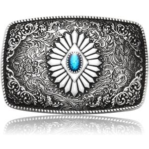 Western Cowboy Belt Buckle, Indian Elements Vintage Turquoise Belt Buckle For Men Women Jean's Accessory