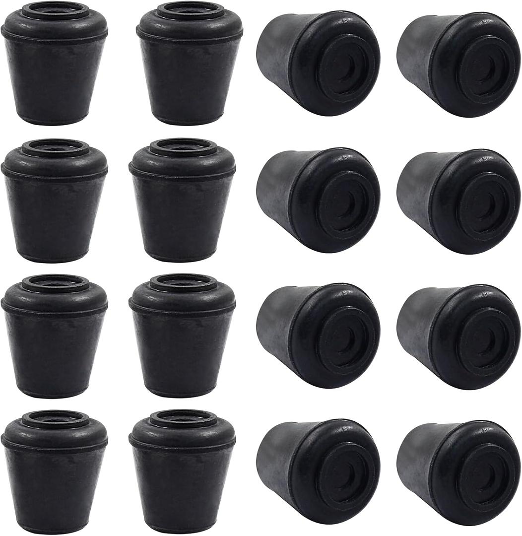 16pcs 1/2 Inch Round Chair Leg Tips Caps, Non-Slip Rubber Chair Leg Floor Protectors, Black Furniture Leg Caps Fit for 0.43"-0.47" (11mm-12mm) Diameter Round Feet