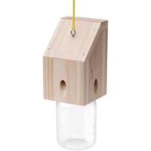 Carpenter Bee Trap for Outside - Shed Style Nature Hanging Wood Trap for Outdoor with Removable Bee Vault Plastic Jar (1 Pack)