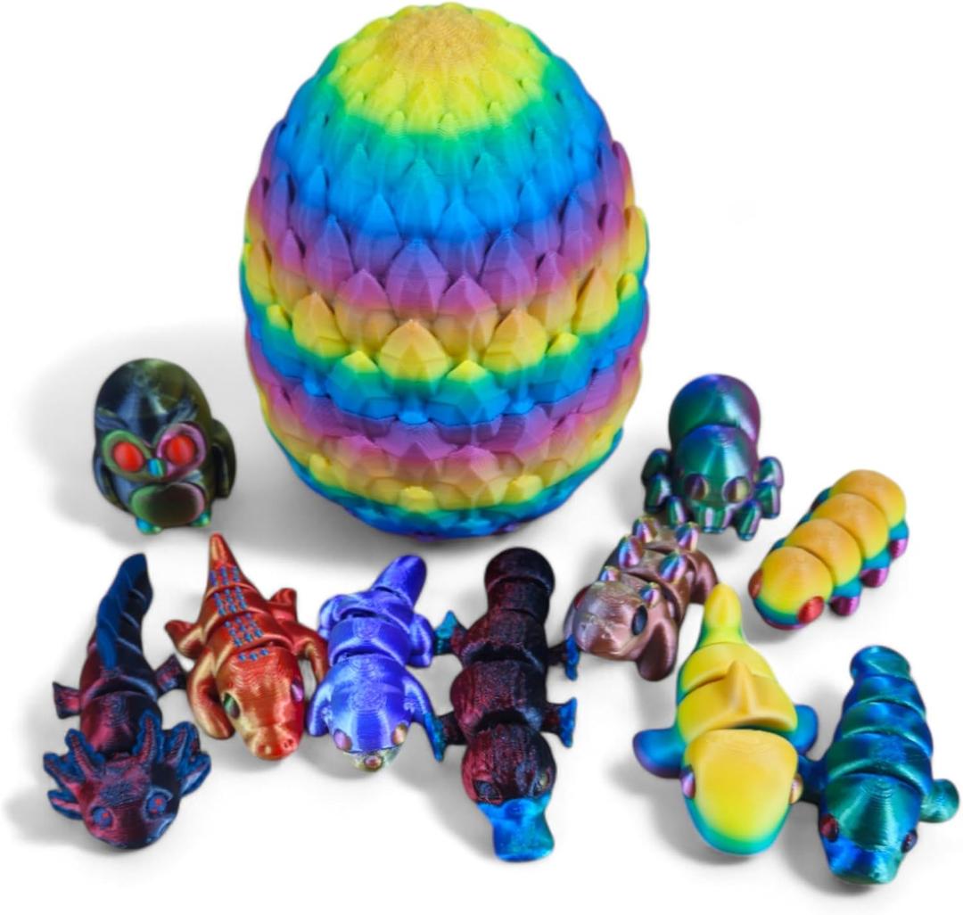 10 Pack Mystery Mini Animal Packs - 3D Printed Animals Articulating Figurines - Unique and Fun Designs Includes Mystery Egg - Stress Relief (Mystery Gemstone 10)