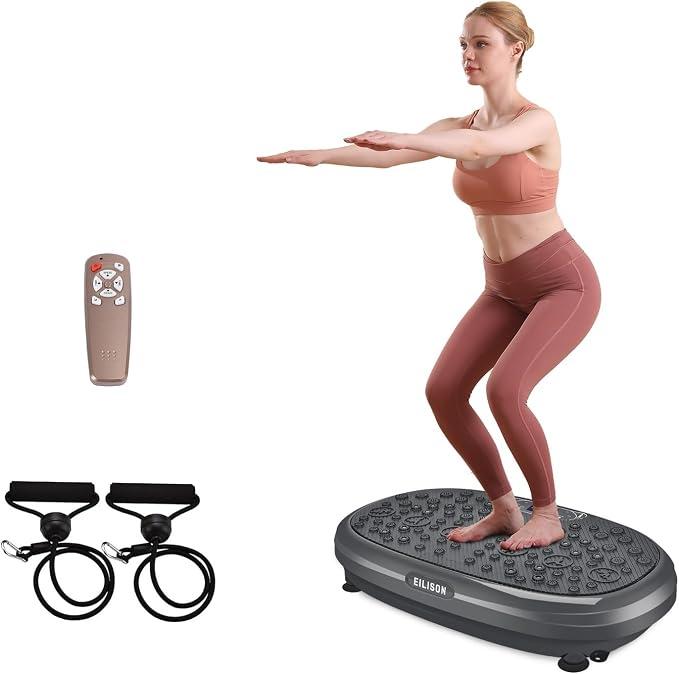 EILISON FitMaxx 3D XL Vibration Plate Exercise Machine - Whole Body Workout Vibration Platform w/Loop Bands - Lymphatic Drainage Machine for Weight Loss, Shaping, Recovery