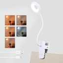 Desk Lamp LED Clip on Light, 5 Modes 5 Brightness Dimmable Clamp Lamp, Flexible Rechargeable Battery Clip on Reading Light for Bed Headboard Bunk Bed at Night for Kids (White)