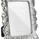 Cuspin 5x7 Picture Frame Silver Frames, Vintage Elegant Palm Leaves Textured Hand-Crafted Resin with Glass Front Retro Design Photo Frame for Wall Hanging and Tabletop Display Home Decor (Silver Feather Petal)