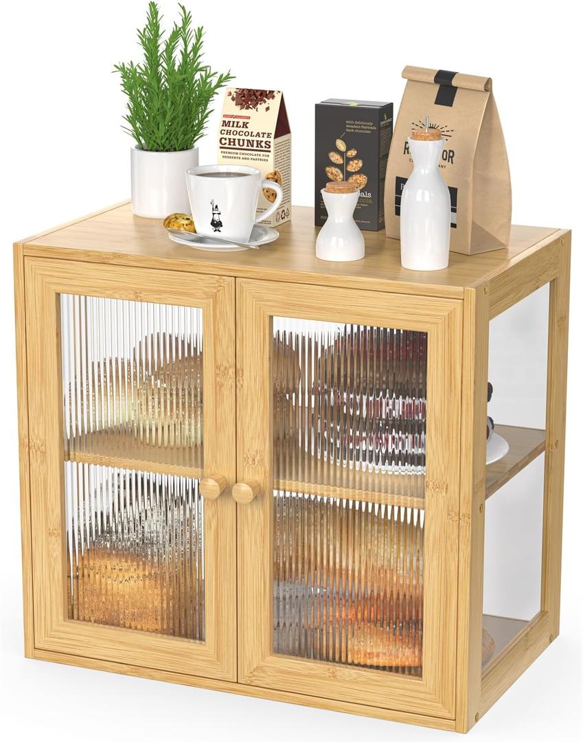 BAMBANG Double Layer Bamboo Bread Box for Kitchen Counter, Bread Bin Farmhouse Large Bread Box with 2 Doors, Wooden Breadbox Storage Container Holder for Homemade Bread, Natural