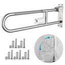 Toilet Grab Bar 30.3 Inch, Munzong Anti-Slip Handicap Grab Bars with Paper Holder, Flip-Up Bathroom Toilet Safety Rails, Stainless Steel Knurled Support handrails for Seniors Elderly Disabled Pregnant (Satin Nickel)