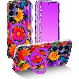 Meshine for Galaxy S26 Ultra Case with Magnetic Stand,Wave Frame,Purple