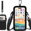 Cell Phone Sleeve Pouch Case Bag with Adjustable Crossbody Strap and Wrist Strap, Touchscreen-Friendly Clear Cell Phone Purse Bag with Carabiner for Men Women (Clear Black- A)
