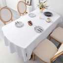 Oval White Tablecloth 60 x 84 Inch Polyester Fabric Washable Table Cloth Decorative Solid Color Wrinkle Resistant Table Cover for Dining Party Wedding Camping