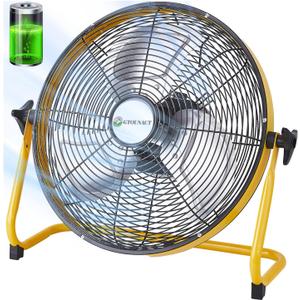 Portable Battery Operated 12 Inch Floor Fan, Rechargeable Cordless High Velocity with Metal Blade Fan for Camping,Outdoor,360 Degree Manual Tilt, Yellow