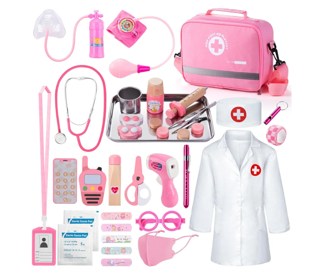 Sundaymot Doctor Kit for Girls, 34 Pcs Doctor kit for Toddlers 3-5 with Medical Storage Bag & Real Stethoscope Pretend Play Doctor Set, Doctor Play Gift for Kids Toddlers Role Play