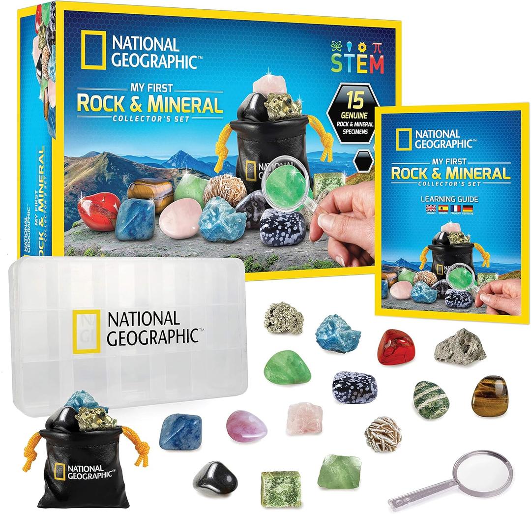 National Geographic Rocks & Mineral Collection - Rock Collection Box for Kids with 15 Gemstones and Crystals, Geology for Kids, Crystal Collection, Science Kit, Rock Gift