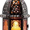 Vintage Large Size Decorative Ramadan Candle Lantern, 12.8 Metal Hanging&Tabletop Moroccan Lantern Candle Holder Decor, Halloween Christmas Decorations for Home Indoor Outdoor Patio (Amber)