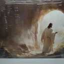 Jesus Leaves the Tomb Canvas Wall Art, Christian Resurrection Savior Wall Decor Paintings, Religion Bible Pictures Posters Prints for Church Prayer Room Living Room Home Decor 24x36 Inch Framed