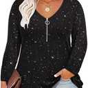 TIYOMI Women Plus Size Tops Long Sleeves Zipper Adjustable Zip Long Sleeve V Neck Fall Winter Casual Loose Fit Tunic Tops, 5XL