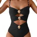B2prity One Piece Swimsuit for Women Cutout Monokini Color Block Bathing Suit Ruched Sexy Swimwear (XX-Large, Black)