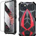 Armor Phone Case for iPhone 15 Military Grade Drop Tested 360 Full Protection Cover Heavy Duty Hybrid Metal Bumper Built-in Silicone Shockproof Dustproof with Screen Protector - Red