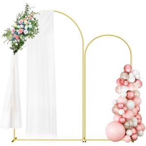 Wedding Arch Backdrop Stand Set of 2 (7.3FT/6FT), Gold Metal Arch Backdrop Stand,Balloon Arch Stand for Wedding Ceremony Baby Shower Outdoor Indoor Birthday Party Graduation Decoration,Gold