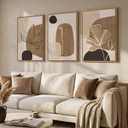 Large Framed Neutral Boho Wall Art for Living Room, 3 Piece Abstract Brown Black Botanical Lines Canvas Artwork for Walls, Bohemian Pictures Wall Decor for Bedroom Home Office Hallway, 24x36 Inch, 24" W x 36" H x 3Pcs