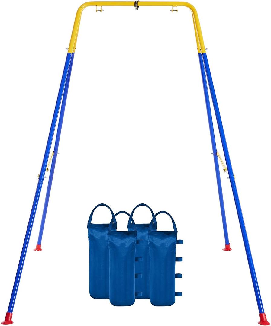 FUNLIO Foldable Swing Stand for Kids with 4 Sandbags, Heavy Duty Metal A-Frame Indoor/Outdoor for Backyard, Suitable Most Toddler/Baby Jumper/Hammock Chair (Blue)