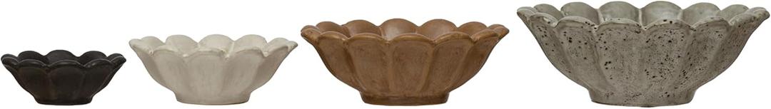 3 x Creative Co-Op Stoneware Flower Bowls, 6" L x 6" W x 3" H, Multicolor