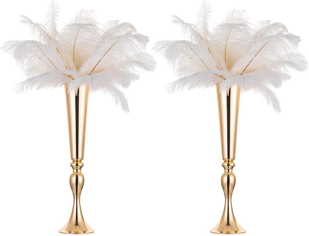 NUPTIO Gold Tall Centerpiece Table: 21.9" Trumpet Vases for Wedding Metal Flower Stand for Party Decorations Set of 2