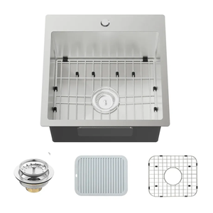 Kitchen Sink, Stainless Steel 18 x 18 Inch Drop In Bar Sink Top Mount Kitchen Sink Single Bowl Kitchen Sink Set - Sink Grid, Silicon Mat,Drain Assembly For Modern Kitchen Stylish and Functional