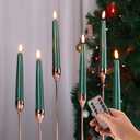 Eywamage Short Green Flameless Taper Candles with Remote, Flickering Spring Battery LED Wax Candlesticks Set of 6
