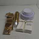 I00000 350Pcs Gold Dinnerware Set for 50 Guests, Gold Plastic Plates for Party, Include: 100 Disposable Plastic Plates, 50 Paper Napkins, 50 Cups, 50 Silverware Set Perfect for Party & Wedding