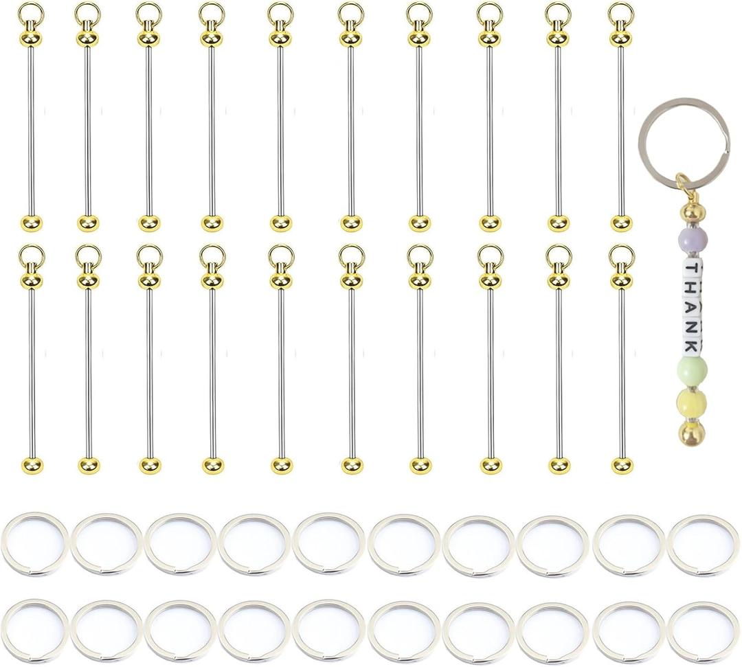 20 Pcs Beadable Keychain Bars Blanks Keychain Making Supplies for Pendant DIY Crafts Jewelry Making (Gold) 20 Pcs Beadable Keychain Bars Blanks Keychain Making Supplies for Pendant DIY Crafts Jewelry Making (Gold)
