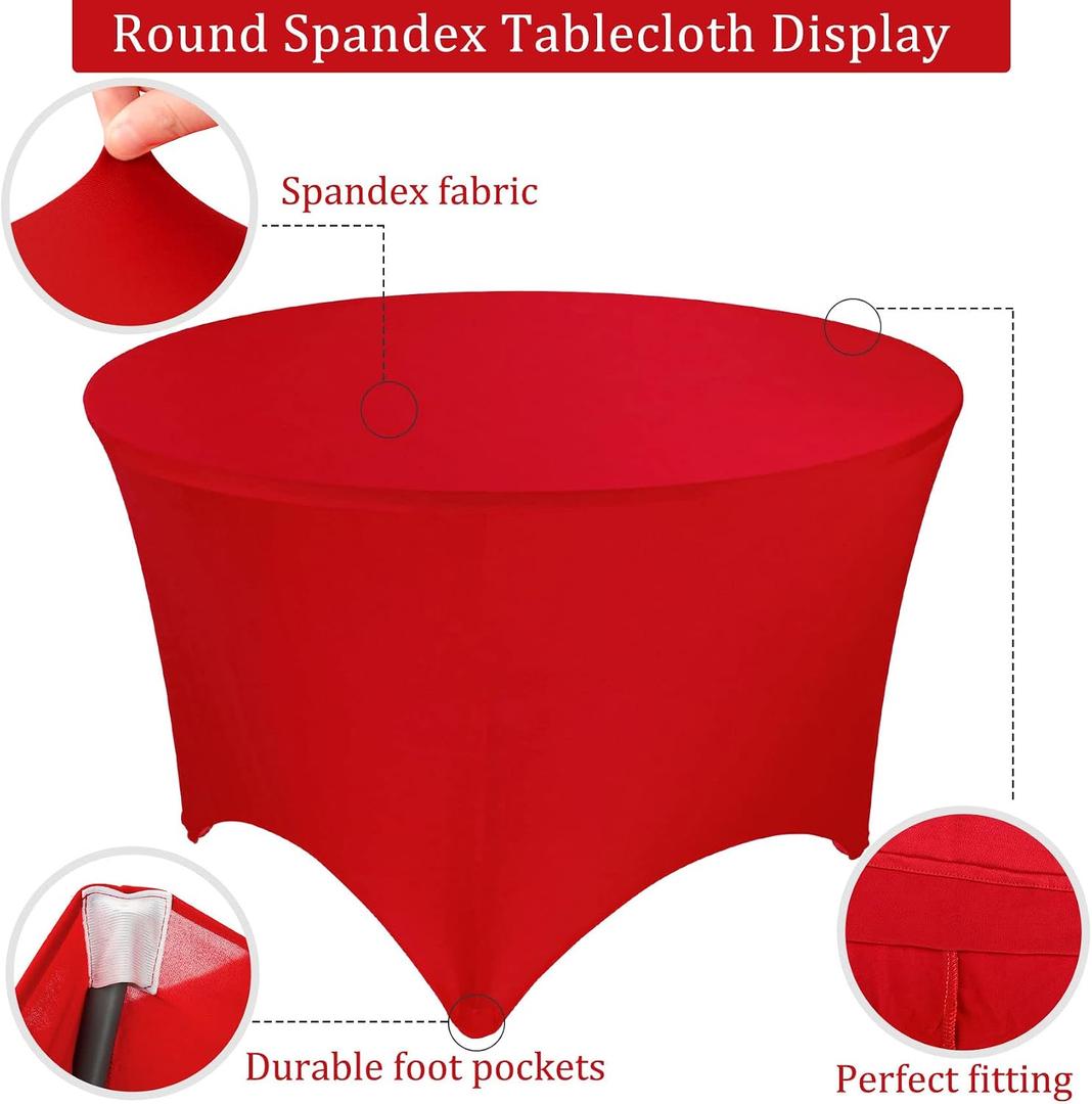 2 Pack 5FT Round Spandex Tablecloth 60" Round Elastic Table Cover Washable Wrinkle Resistant Fitted Table Cloth for Wedding Party Birthday Banquet Bar Events(Red)